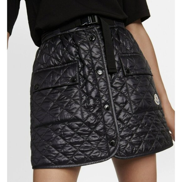 Moncler $760 Black Quilted Mini Skirt Adjustable Skirt NWT Size 44 - Picture 1 of 12